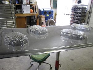 molded parts on a bench